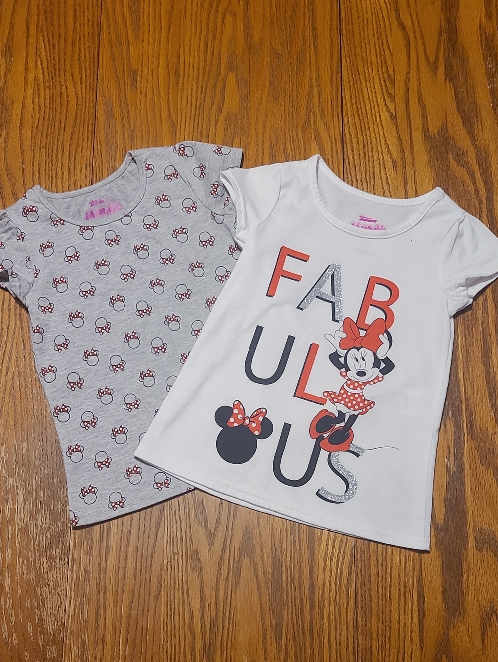 Disney Minnie Mouse 'Fabulous' Short Sleeve Tee Set - White & Gray - Size 5